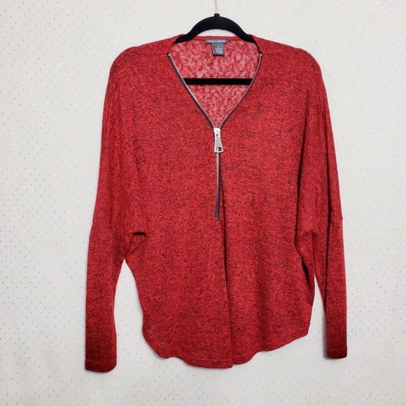 Zipper Front Dolman Sleeve Sweater * Red / Black * Loose Fit *Sz S* - Picture 1 of 7